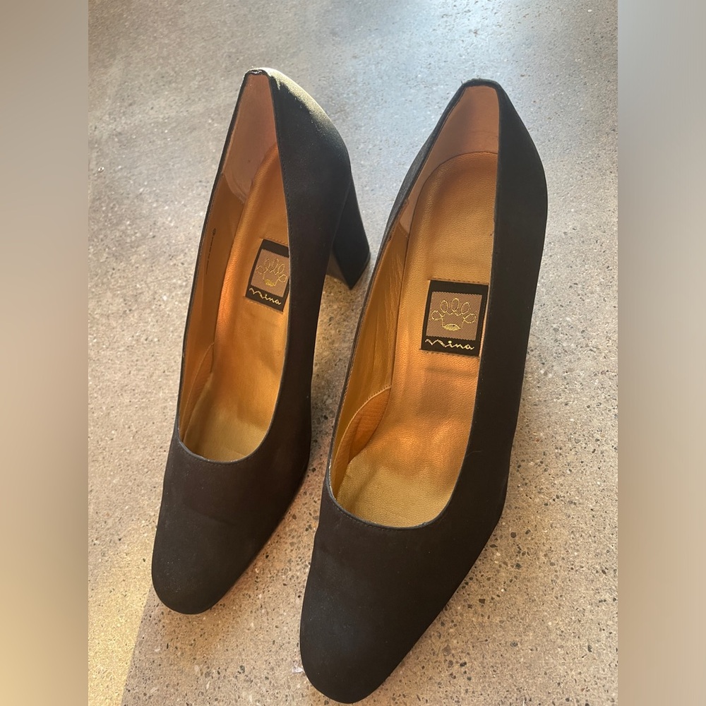 Nina Black Heels, Leather Sole, 10M, Vintage 1990s Pumps, Formal Wear